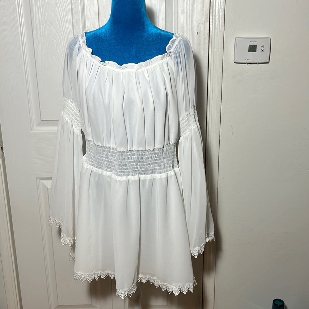 WIDOW White Stretch Waist Mini Dress Large